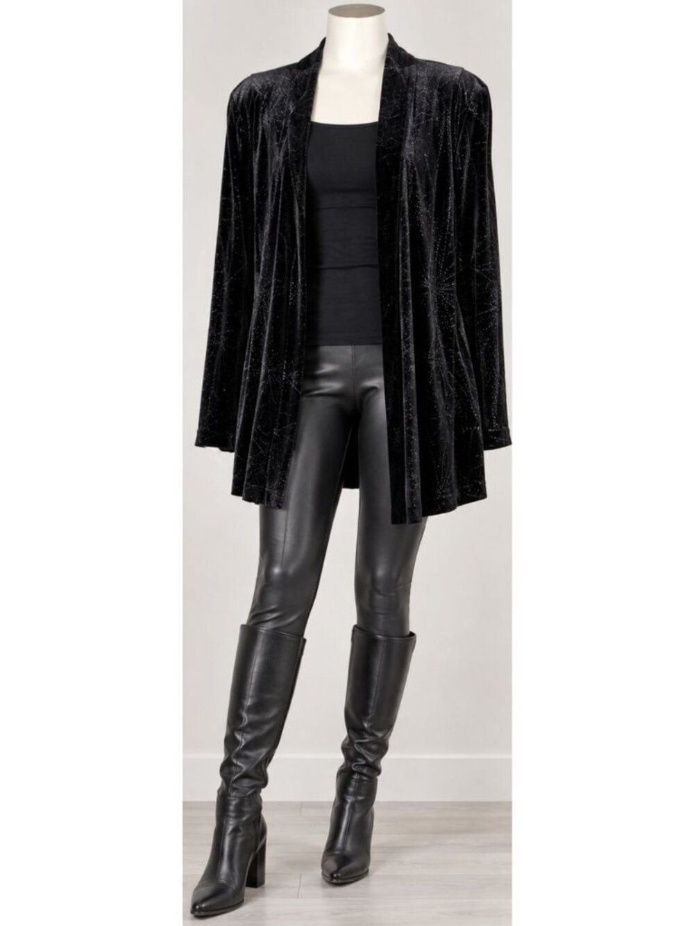 K Woman Size 24 Black Velvet Shimmer Cardigan Old Money Quiet Luxury Holiday